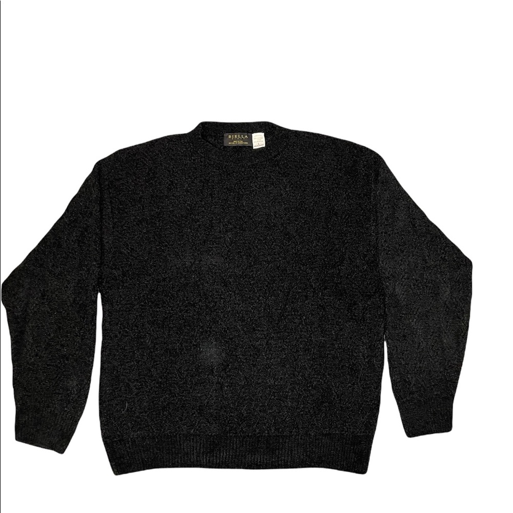 Vintage Biella Black Merino Wool Mens Sweater Size Large